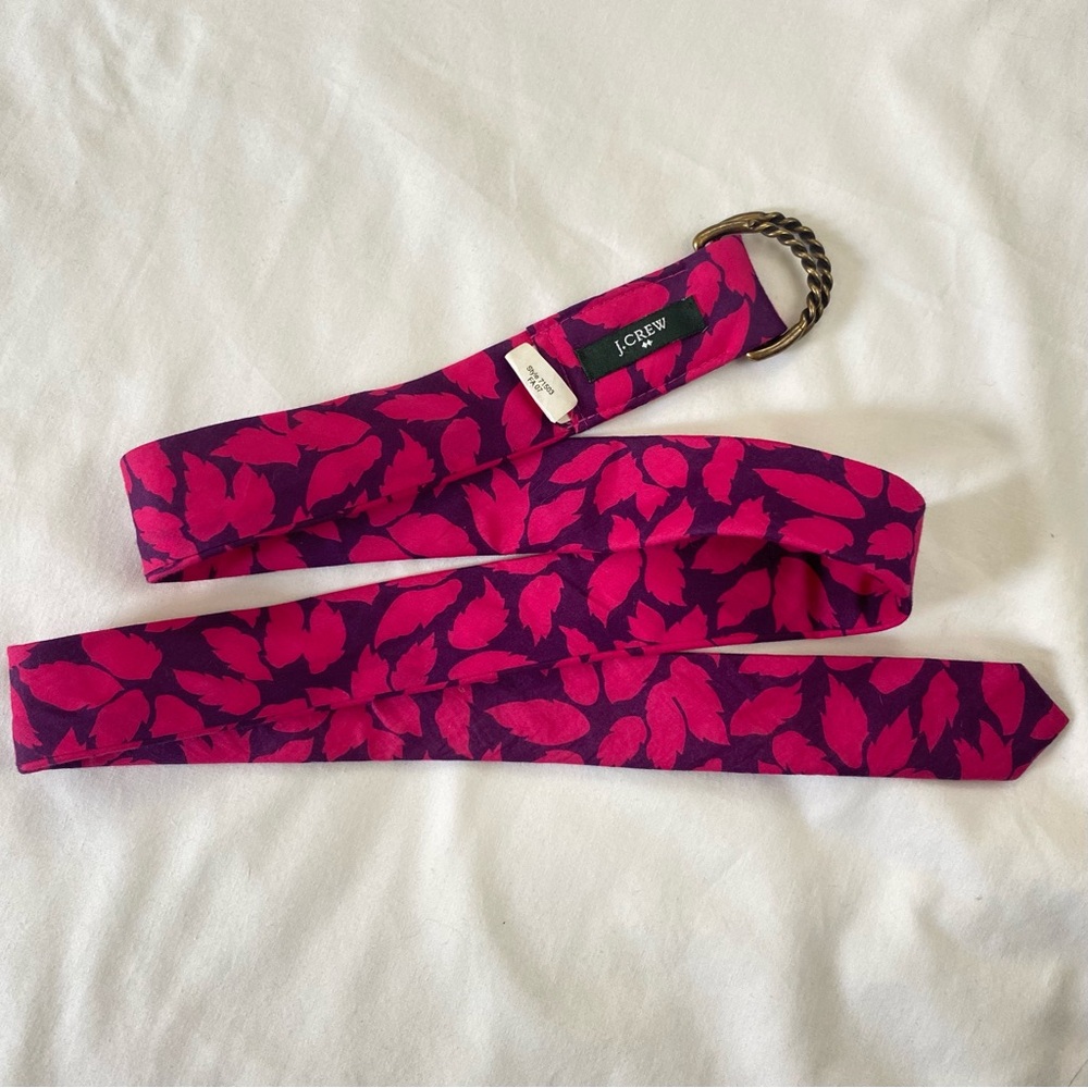 J. Crew Vibrant Pink and Purple Leaf Pattern Fabric Belt